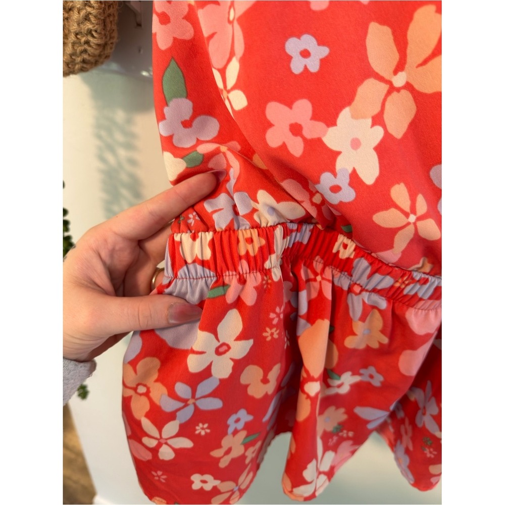 fab'rik Floral Surplice Peplum Tie Shoulder Top Medium Coral Red - Picture 7 of 8